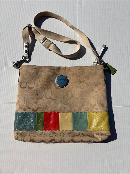 Handbags - COACH Beige Signature Canvas Crossbody with Multi-Color Leather Accents